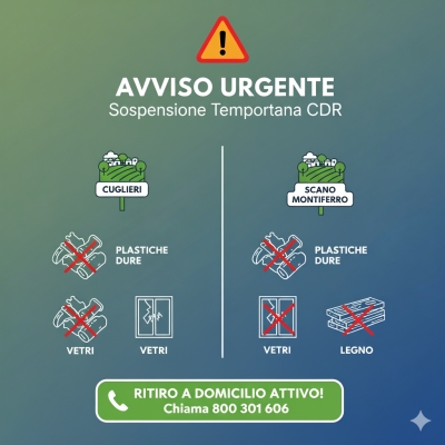 AVVISO IMPORTANTE - Variazioni Temporanee nei Centri di Raccolta (CDR) di Cuglieri e Scano di Montiferro